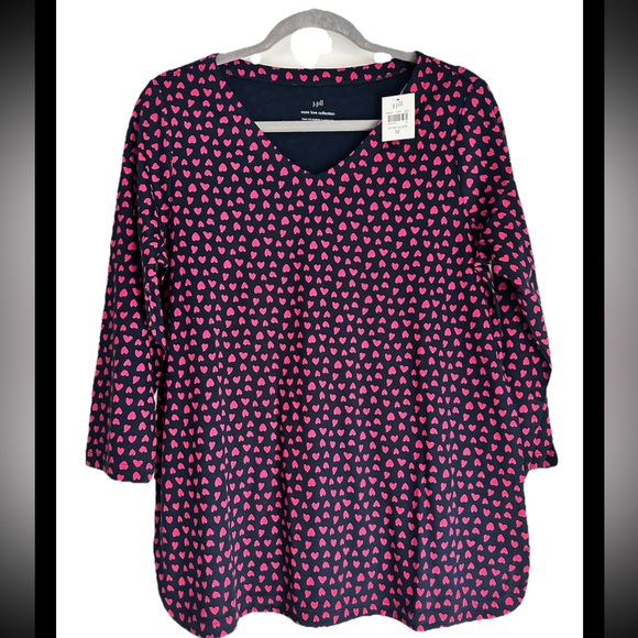 J. Jill Tops - J.JILL Love Collection Navy Red Hearts 3/4 Sleeve Top NWT